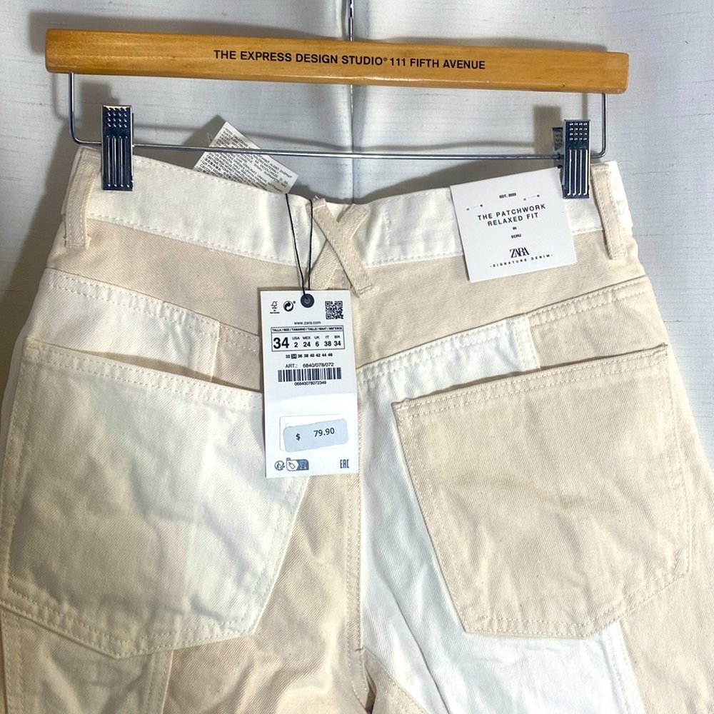 Zara Relaxed Fit Patchwork Jeans Size 2 - Picture 6 of 13